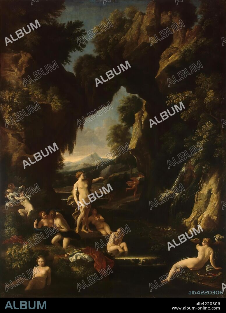 CARLO MARATTA. 'Landscape with Diana and Actaeon'. Italy, 1665-1670. Dimensions: 198x151 cm.