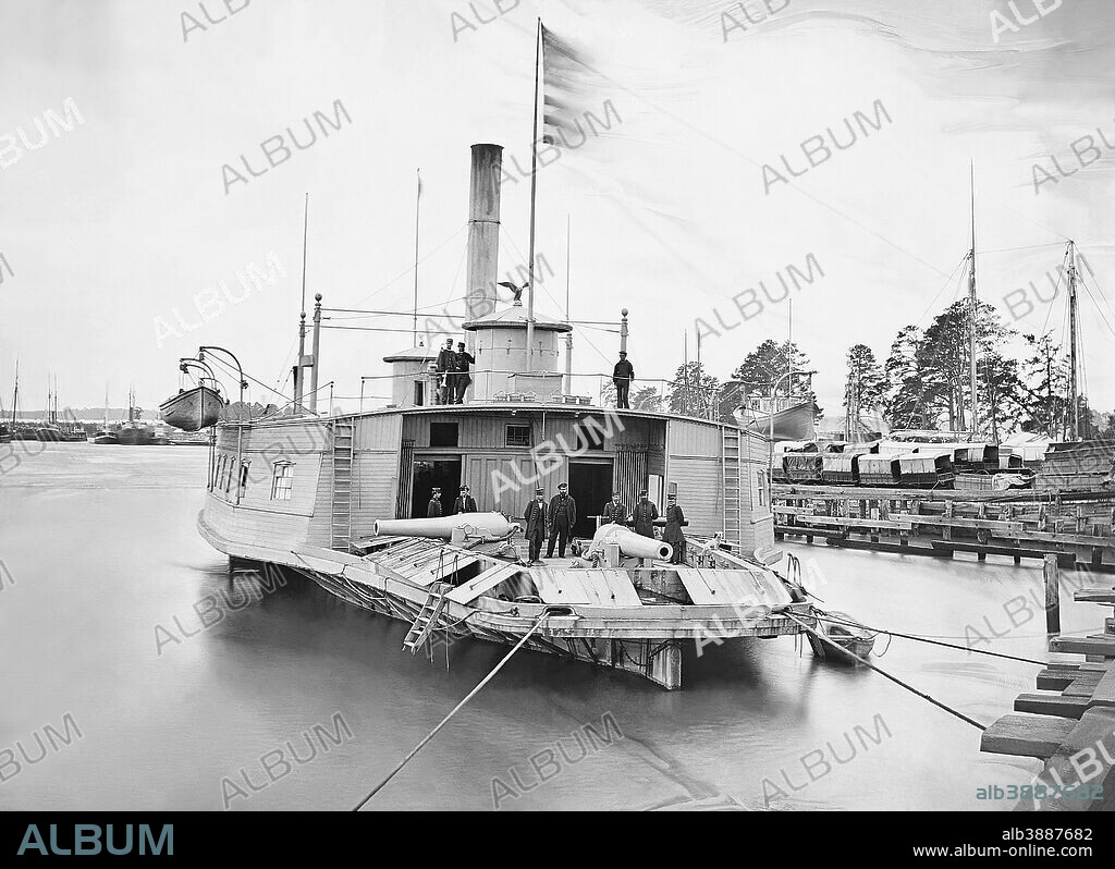 Ferry boat altered to gunboat, Pamunkey River, Virginia, during the American Civil War, 1861 -1865. This photo has been digitally restored.