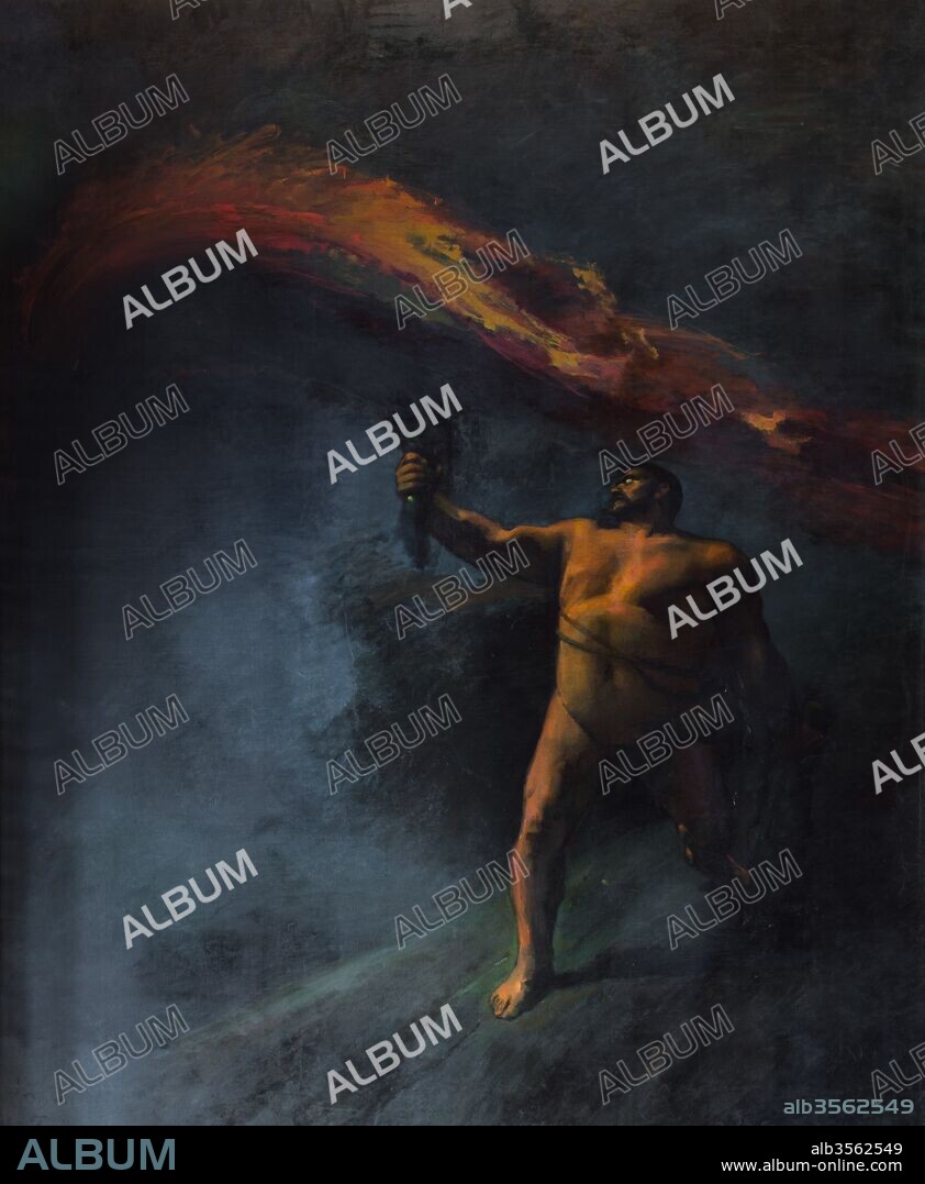 ALEIX CLAPÉS I PUIG. Aleix Clapés / "Hércules buscando las Hespérides", hacia 1890, Pintura (Óleo sobre lienzo), 74,5 x 69,9 cm.