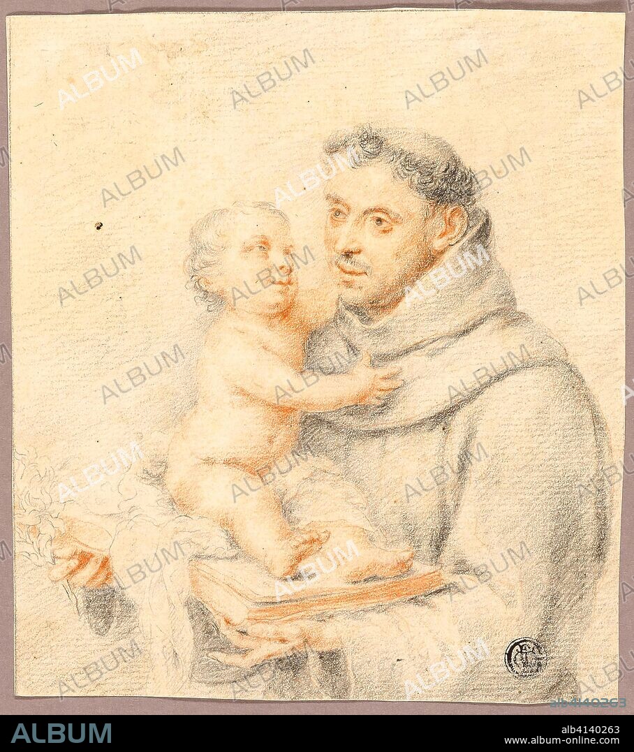 BARTOLOME ESTEBAN MURILLO. Saint Anthony of Padua. Possibly after Bartolomé Estéban Murillo; Spanish, 1618-1682. Date: 1638-1682. Dimensions: 166 x 148 mm. Black chalk and red chalk on ivory laid paper. Origin: Spain.
