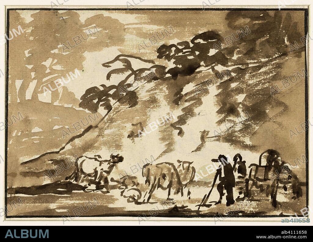 Landscape with cows and a shepherd. Draughtsman: Jacob van Strij. Dating: 1766 - 1815. Measurements: h 115 mm × w 167 mm.
