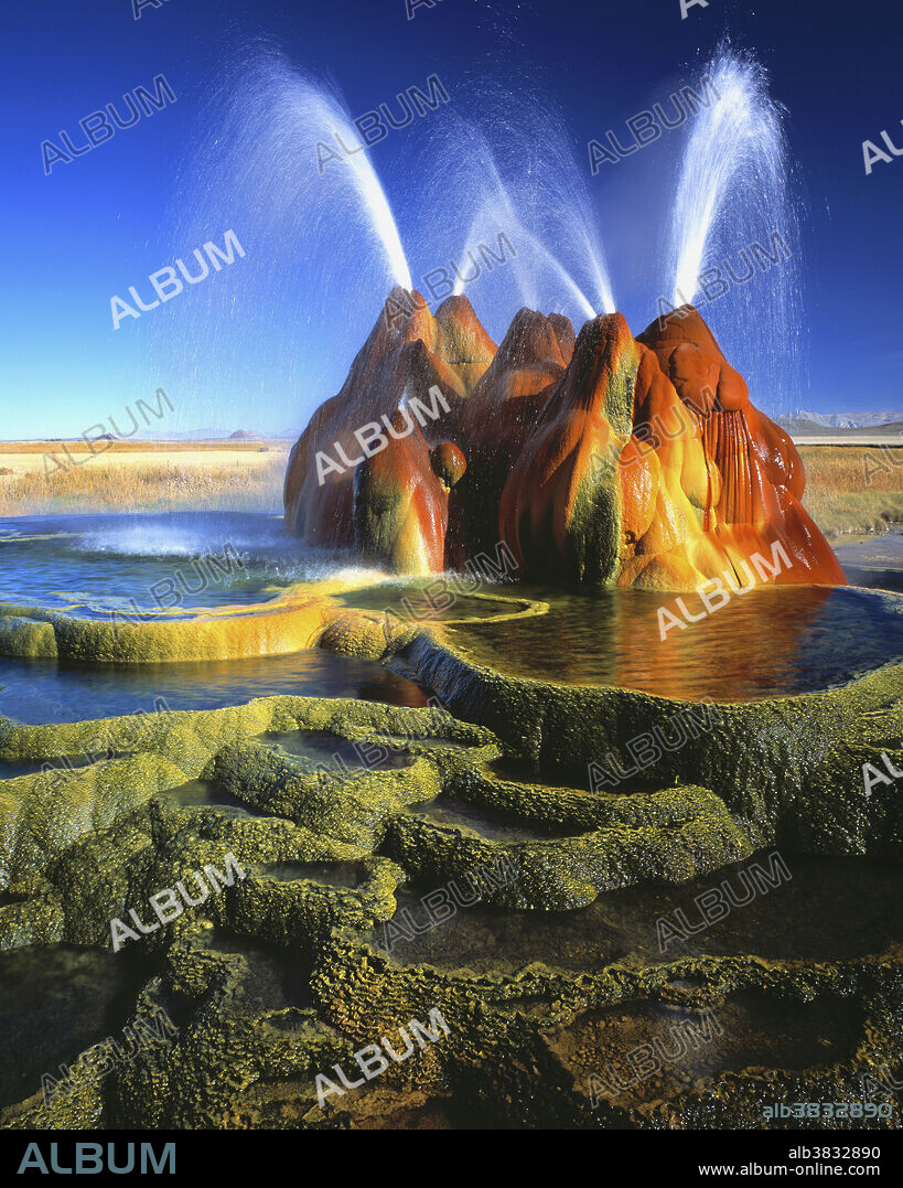 Fly Ranch geyser lies on private property, and is the result of a failed water well that was improperly plugged. The manifestation is the result of tufa (mineral) deposits from the geothermal water, which is about 110 degrees. Fahrenheit. The mounds are about five feet high.