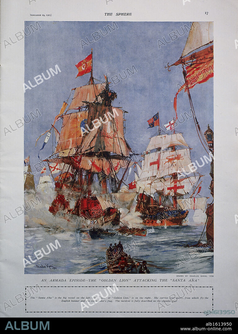 Armada Illustration (from "The Sphere", Christmas Edition)  1915  Charles Dixon (1872-1934 British).