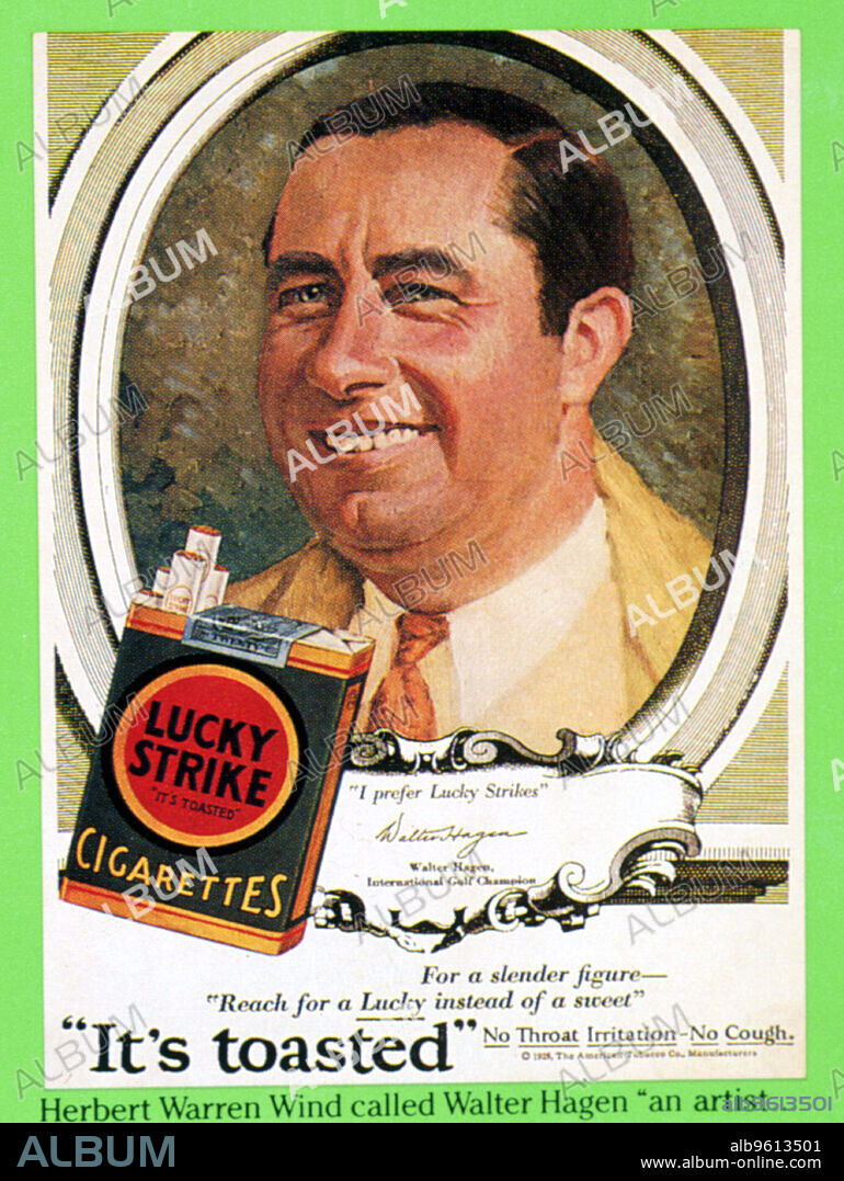 Walter Hagen advertising Lucky Strike cigarettes, c1930.