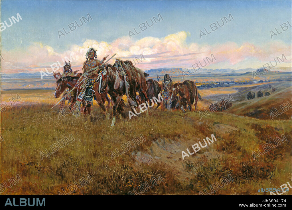 CHARLES MARION RUSSELL. In the Enemy's Country. Date/Period: 1921. Painting. Oil on canvas. Height: 1,016 mm (40 in); Width: 1,308.10 mm (51.50 in).
