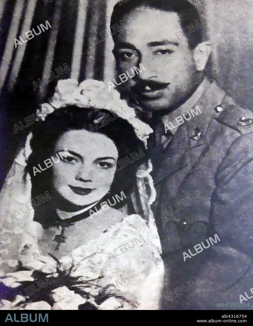 Marriage of Jehan and Anwar Sadat, 1949. Muhammad Anwar el-Sadat (1918 - 1981), President of Egypt, serving from 15 October 1970 until his assassination by fundamentalist army officers on 6 October 1981. Sadat was a senior member of the Free Officers who overthrew King Farouk in the Egyptian Revolution of 1952, and a close confidant of President Gamal Abdel Nasser, under whom he served as Vice President twice and whom he succeeded as President in 1970.
