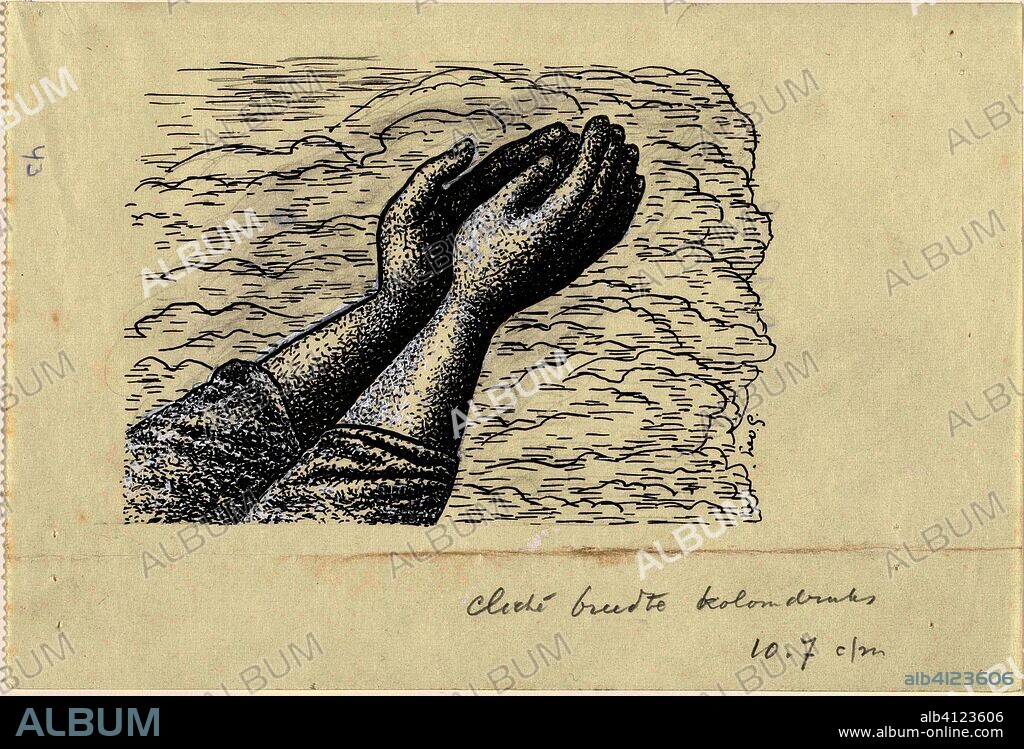 Book design illustration for Alexander Cohen's From Anarchy to Monarchy: Two hands reaching towards the sky. Draughtsman: Leo Gestel. Dating: 1891 - 1941. Measurements: h 131 mm × w 193 mm.