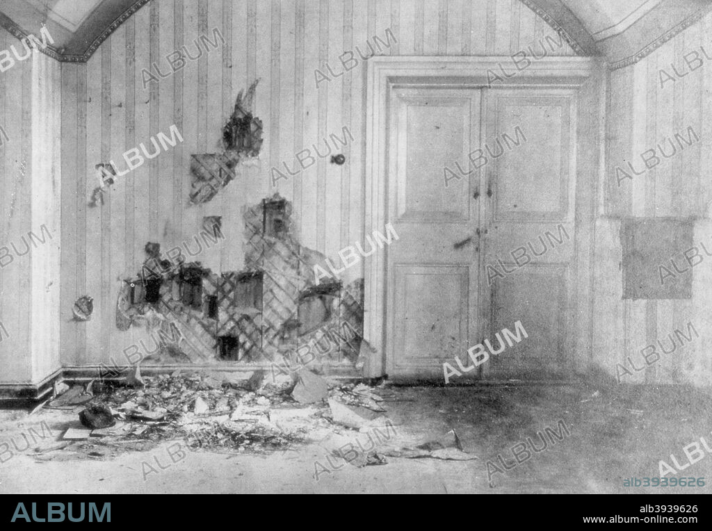 The room where Tsar Nicholas II, his family and attendants were executed, Yekaterinburg, Siberia, Russia, July 17 1918. Compelled to abdicate in the wake of the February Revolution, Nicholas and the Royal family were exiled to Siberia. They were murdered by their Bolshevik guards at Yekaterinburg on 17 July 1918.