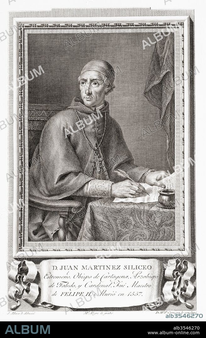 Juan Martínez Silíceo,1486–1557. Spanish Roman Catholic bishop, cardinal and mathematician. After an etching in Retratos de Los Españoles Ilustres, published Madrid, 1791.