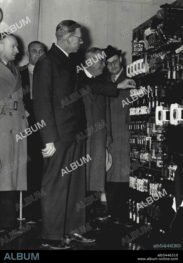 Opening Canberra Radio Controls -- L to R. Mr. Cecil Mason - Columbia Pictures, Mr. J. A Ryan - Eng 2CA, Mr. Star Crich, Mr. Fred Daniels. June 06, 1938.