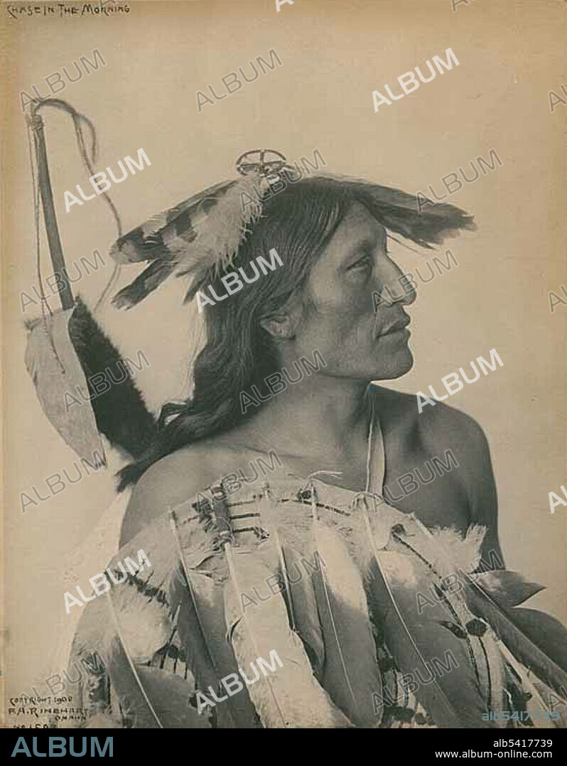 FRANK A. RINEHART. Chase-in-the-Morning, c. 1888. [Portrait of Anapao Wa-Ku-Wa (Chase in the Morning), an Oglala Lakota man, younger brother of Black Whiteman who was killed during the Battle of the Little Bighorn]. Platinum print.