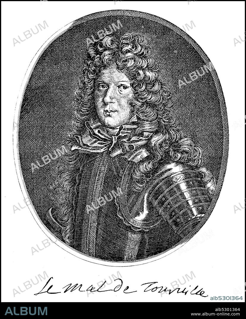 Anne Hilarion de Costentin, Cotentin, comte de Tourville, November 24, 1642 - May 23, 1701, was a French admiral and naval hero and marshal of France under Louis XIV.  /  Anne Hilarion de Costentin, Cotentin, comte de Tourville, 24. November 1642 - 23. Mai 1701, war ein französischer Admiral und Seeheld sowie Marschall von Frankreich unter Ludwig XIV. , Historisch, historical, digital improved reproduction of an original from the 19th century / digitale Reproduktion einer Originalvorlage aus dem 19. Jahrhundert,.