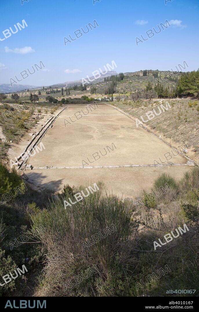 The stadium at Nemea, Greece. The ancient stadium at Nemea was constructed about 330 BC when the Nemean Games returned from Argos. The southern portion of the stadium was carved into a natural depression between two hills, whereas the north was built up using fill material from the excavations to the south. The stadium was in use as long as the games were held at Nemea which lasted until about 271 BC.