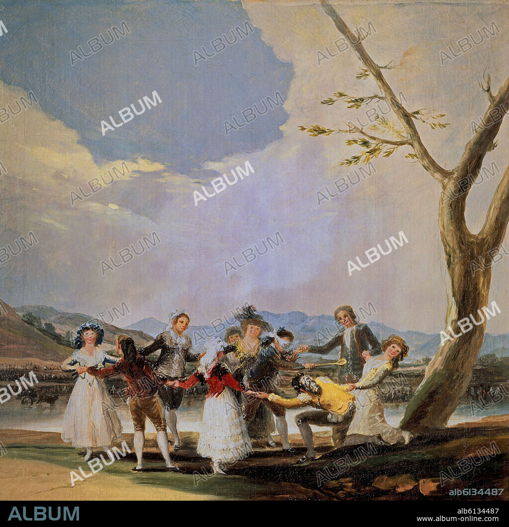 FRANCISCO DE GOYA. LA GALLINA CIEGA - CARTON PARA TAPIZ PARA EL DORMITORIO DE LAS INFANTAS - 1787 - O/L - 41x44 cm - NP 2781 - ROCOCO ESPAÑOL.