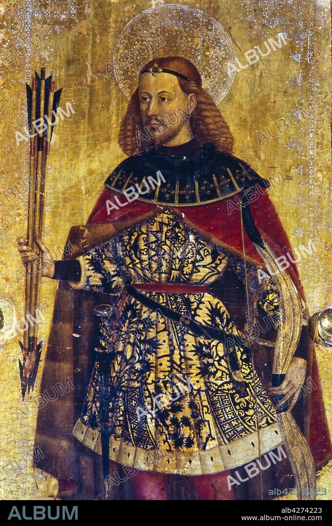 Tabla de San Sebastián de la Colegiata de Xàtiva, siglo XV, atribuida a Jacomart, para la cual se pensaba que había servido de modelo Ausiàs March.