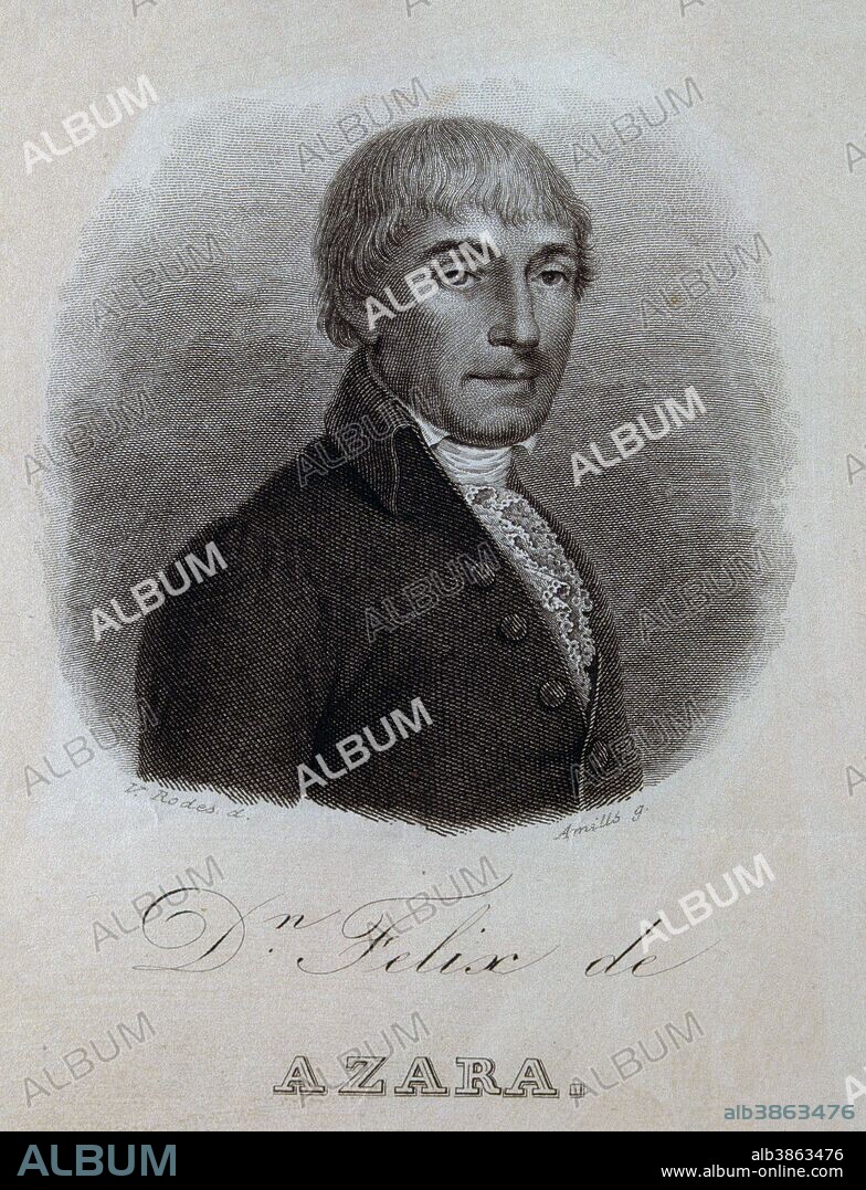 FELIX DE AZARA , 1742 - 1821. NATURISTA Y MARINO ESPAÑOL. GRABADO RETRATO. . BIBLIOTECA NACIONAL . MADRID.