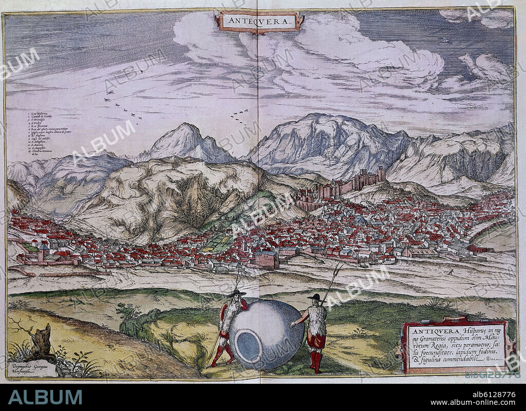 GEORG BRAUN 1541-1622 / FRANS HOGENBERG. CIVITATES ORBIS TERRARUM - ANTEQUERA - GRABADO - SIGLO XVI.