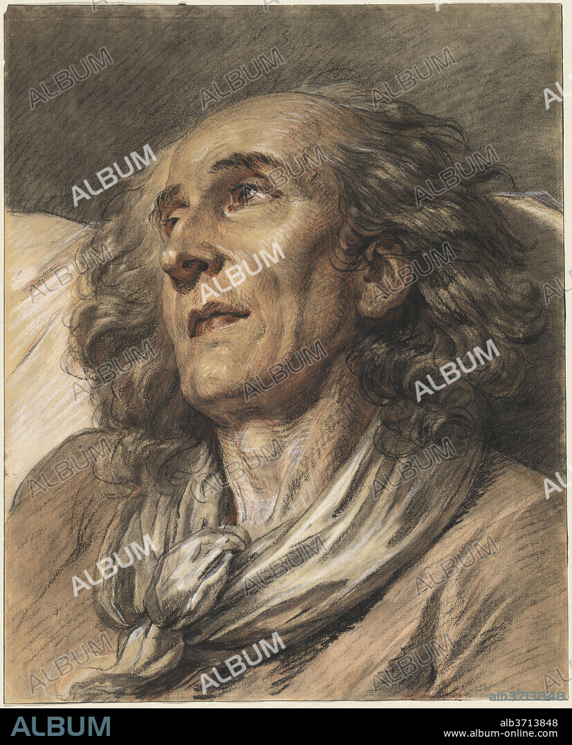 JEAN-BAPTISTE GREUZE. Bust of an Old Man. Dated: probably 1763. Dimensions: overall: 46.6 x 37.6 cm (18 3/8 x 14 13/16 in.). Medium: red, black, and white chalks with stumping and erasure on light brown laid paper, with later framing line in dark brown ink.