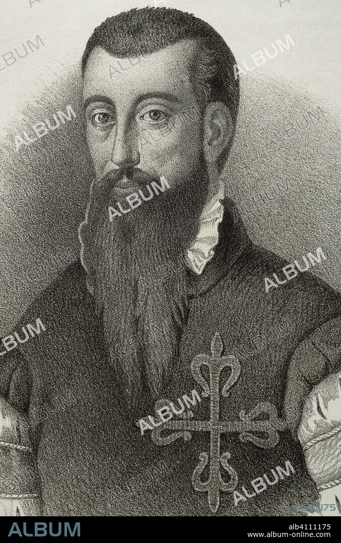 Garcilaso de la Vega (1501/1503-1536). Escritor y militar español del Siglo de Oro. Dibujo por J. Cebrián, detalle. Litografía. Retrato. Crónica General de España, Historia Ilustrada y Descriptiva de sus Provincias. Castilla-La Nueva, 1869. Biblioteca Histórico Militar de Barcelona, Cataluña, España.
