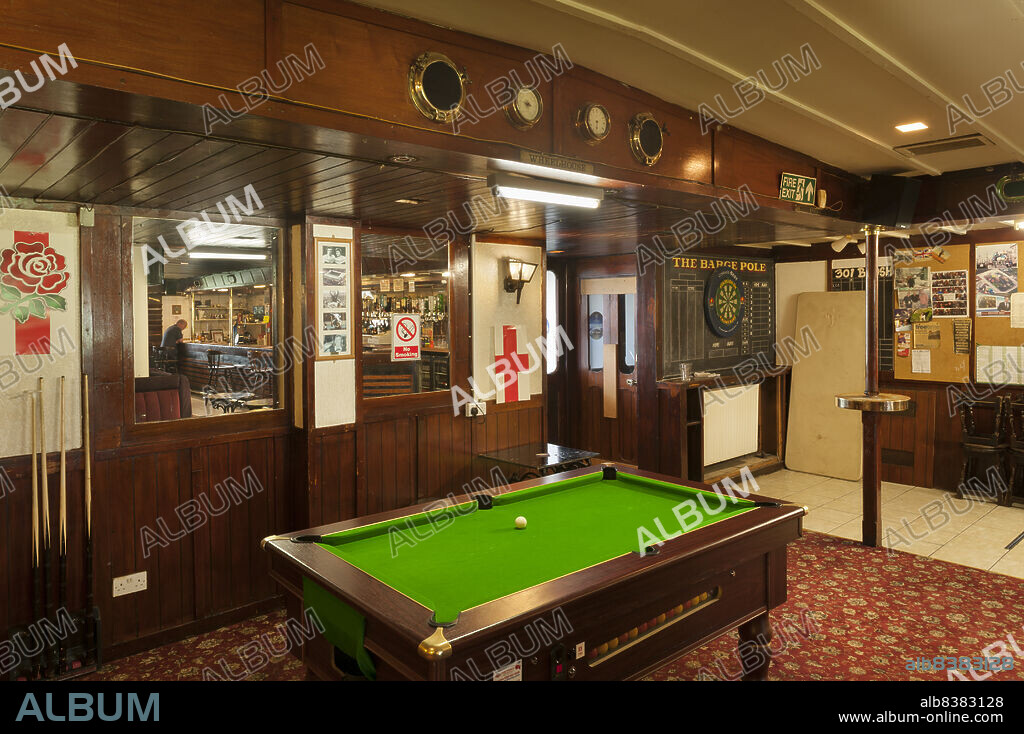 DEREK KENDALL. The Barge Pole, Coralline Walk, Abbey Wood, Bexley, Greater London Authority, 07-04-2017. Interior view of The Barge Pole public house, showing the games area by the north entrance known as The Wheelhouse, from the south-west.