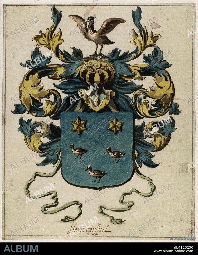Coat of arms of Jacob van Harencarspel. Draughtsman: Jan de Bray (rejected attribution). Draughtsman: Pieter Jansz.. Dating: 1660 - 1672. Measurements: h 226 mm × w 183 mm.