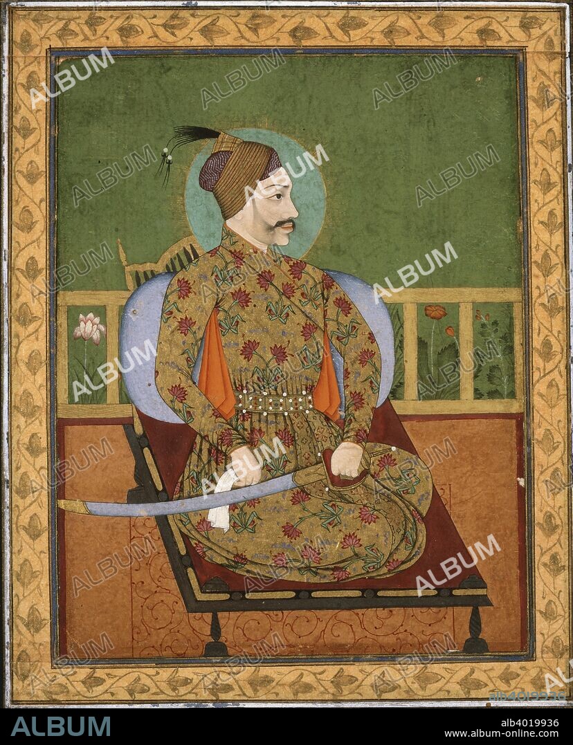 Sultan Abdullah Qutubshah of Golconda, c1640.  Dimensions: height x width: mount 55.9 x 40.6 cmheight x width: page 37.5 x 26 cmheight x width: painting 15 x 12 cm.