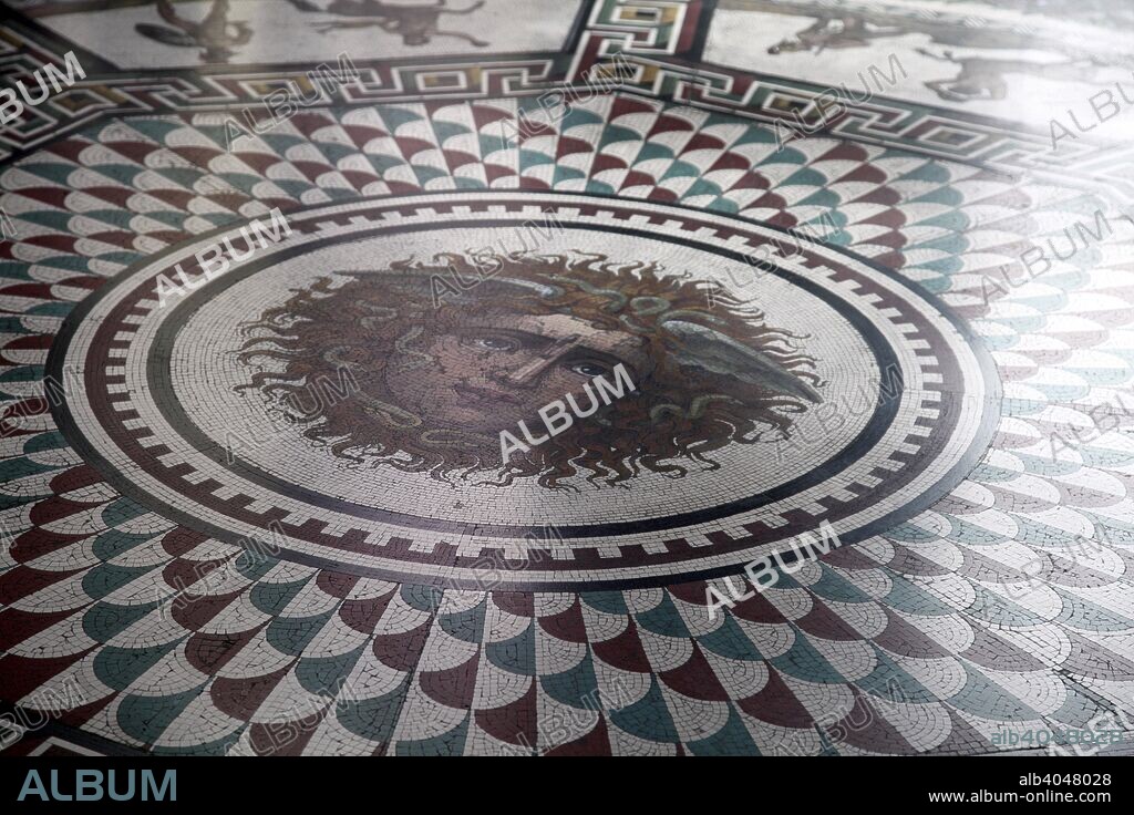 Floor mosaic in the Pavilion Hall, State Hermitage Museum, St Petersburg, Russia, 1847-1851. The mosaics are a copy of the ones unearthed in 1780 in the ancient Roman bath at Ocriculum (Otricoli), Italy.