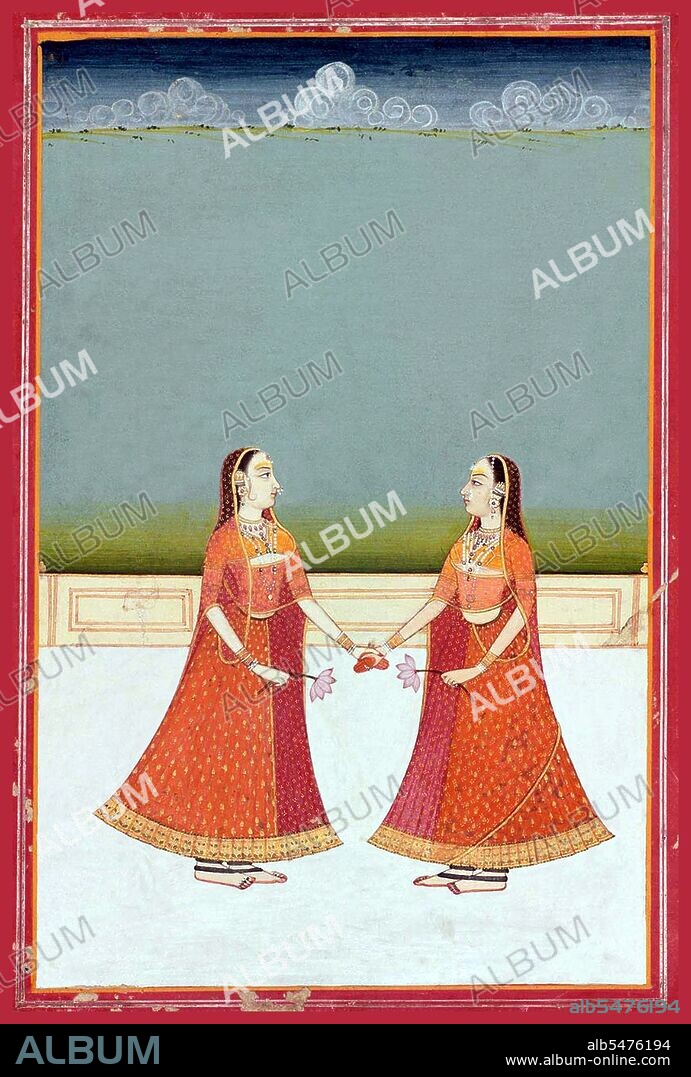 Rajput painting, also known as Rajasthani Painting, is a style of Indian painting, evolved and flourished during the 18th century in the royal courts of Rajputana, India, flowing from the style of Mughal painting, itself derived from the Persian miniature. Each Rajput kingdom evolved a distinct style, but with certain common features. Rajput paintings depict a number of themes, including events from epics like the Ramayana and the Mahabharata, Krishna’s life, beautiful landscapes, and human life. Miniatures in manuscripts or single sheets to be kept in albums were the preferred medium of Rajput painting, but many paintings were done on the walls of palaces, inner chambers of the forts, havelis, particularly, the havelis of Shekhawati, the forts and palaces built by Shekhawat Rajputs. The colours were extracted from certain minerals, plant sources, conch shells, and were even derived by processing precious stones. Gold and silver were used. The preparation of desired colours was a lengthy process, sometimes taking weeks. Brushes used were very fine.