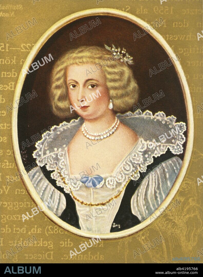 'Helene Fourment (?)', (1933). Portrait of a woman, possibly Helena Fourment (1614-1673), second wife of Dutch painter Peter Paul Rubens. After a miniature of 1630-1640. From "Gestalten Der Weltgeschichte", a book of cigarette-card portrait miniatures of figures in world history from the last four hundred years. [Germany, 1933].