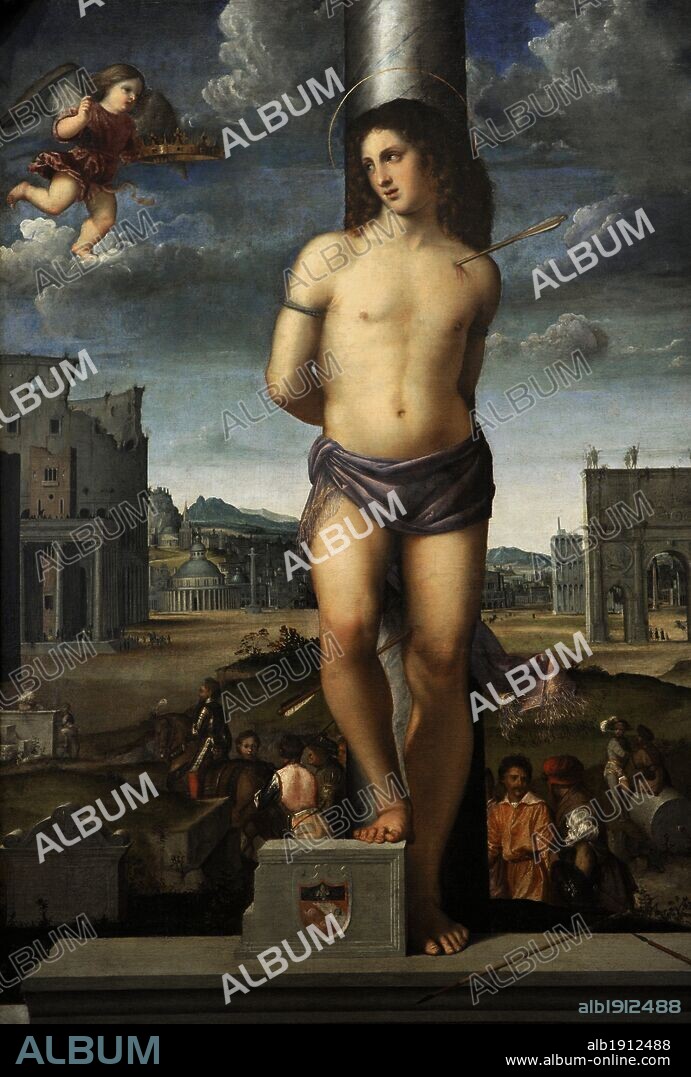 ARTE RENACIMIENTO. ITALIA. "SAN SEBASTIAN". Artista veneciano del norte de Italia. 1520.