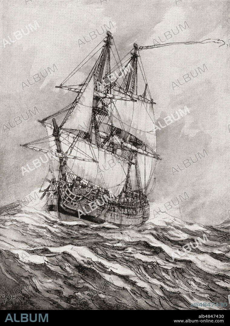 EDITORIAL  George Anson's HMS Centurion off Cape Horn during his voyage around the world, 1740 -1748.  From The Book of Ships, published c.1920.