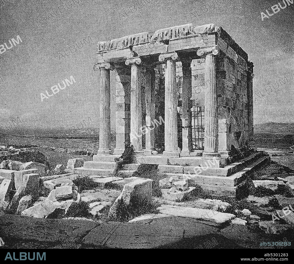 Nike temple on the Acropolis in Athens, Greece, photo from 1875  /  Niketempel auf der Akropolis in Athen, Griechenland, Foto aus 1875, Historisch, historical, digital improved reproduction of an original from the 19th century / digitale Reproduktion einer Originalvorlage aus dem 19. Jahrhundert,.