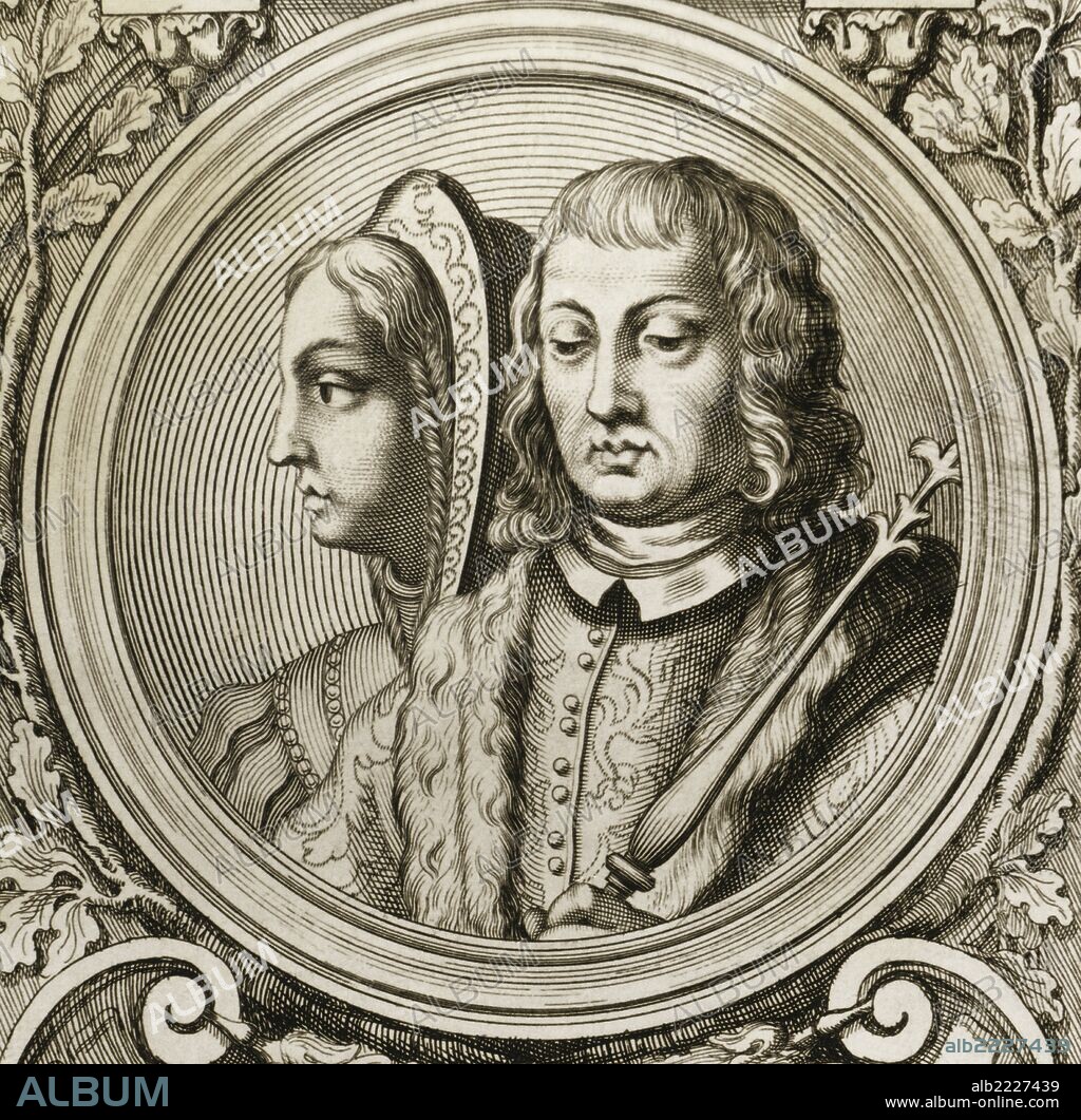 Catholic Kings, Isabella I (1451-1504) and Ferdinand II (1452-1516). Engraving.