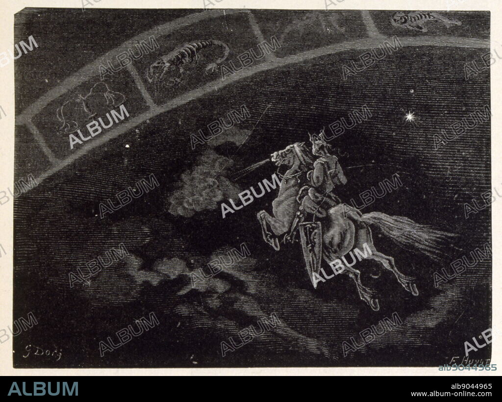 Illustration of the star sign Scorpio, from La legende de Croque-Mitaine; (1863); Drawn by Gustave Dore 1832-1883. The French equivalent of the Bogeyman is le Croque-Mitaine ("the mitten-biter" or rather "the hand-cruncher". A Bogeyman is a common allusion to a mythical creature in many cultures used by adults to frighten children into good behaviour. Roland ((died 778); was a Frankish military leader under Charlemagne who became one of the principal figures in the literary cycle known as the Matter of France.