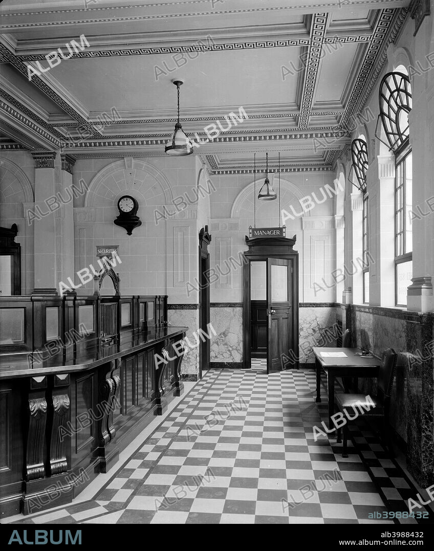 The main banking hall at the National Bank, Baker Street, Westminster, London, 1926.