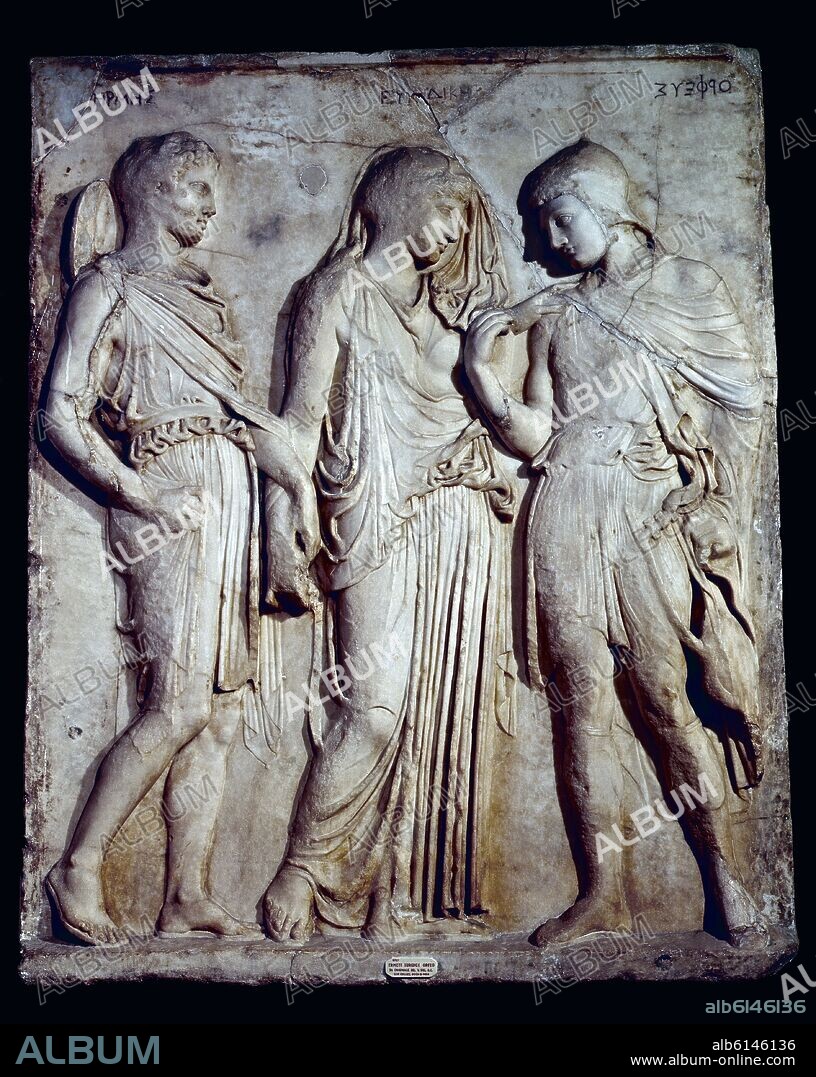 RELIEVE DE ORFEO EURIDICE Y HERMES - SIGLO V AC.