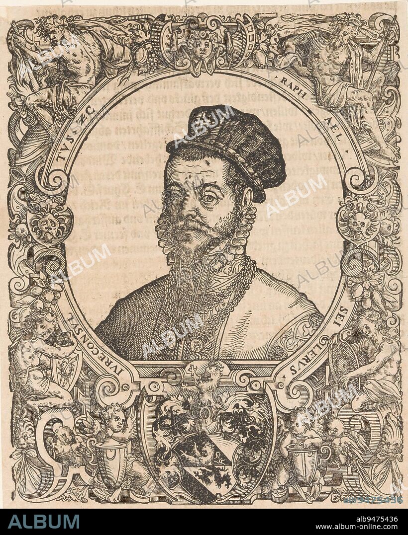 Portrait of Raphael Seiler, Tobias Stimmer (possibly), after Jost Amman, after Jakob Züberlein, 1572, print maker: Tobias Stimmer, (possibly), Jost Amman, (possibly), Jakob Züberlein, (possibly), Neurenberg, 1572, paper, h 194 mm - w 156 mm.