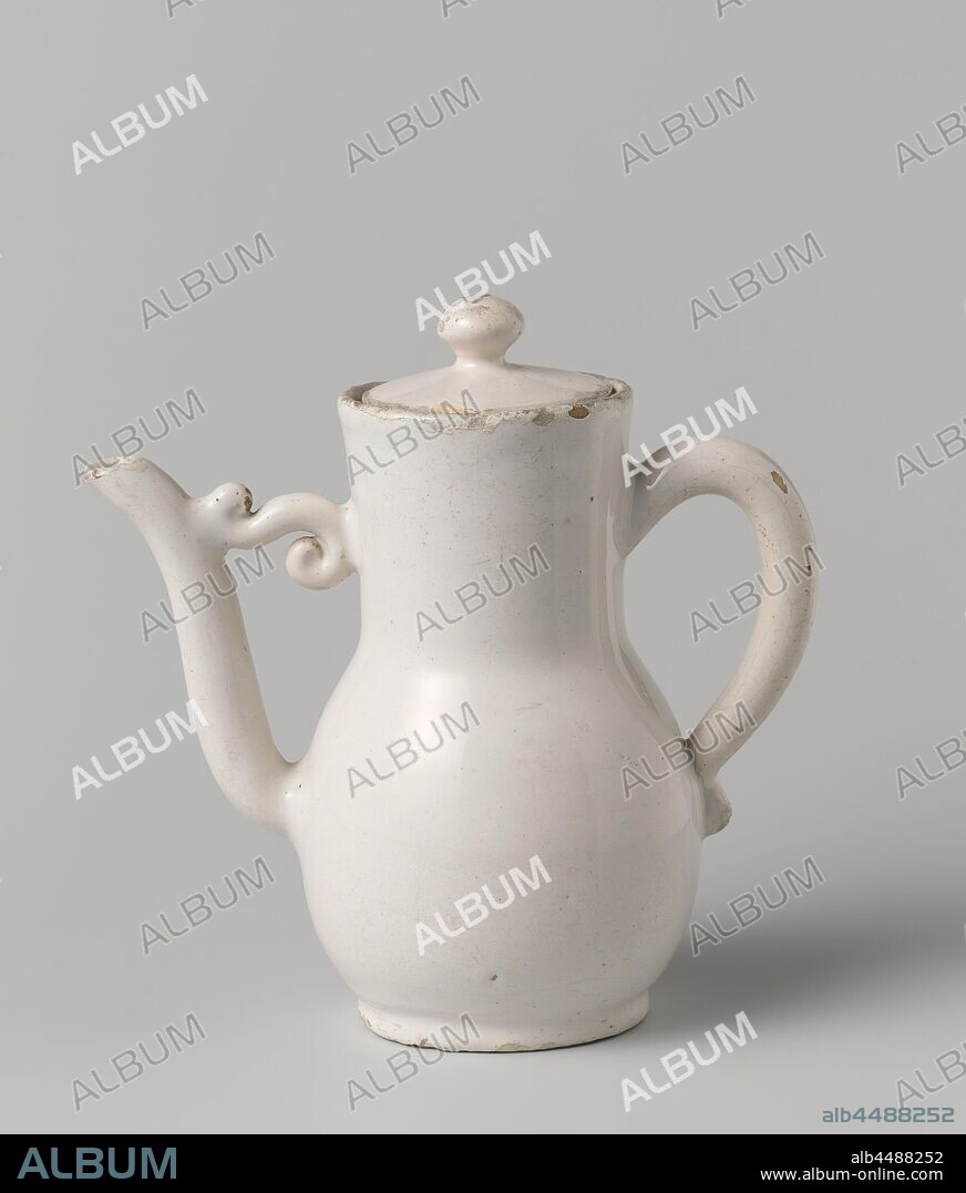 Lid of jug of faience, Lid with round button made of decorated faience., anonymous, Delft (possibly), c. 1675 - c. 1725, earthenware, tin glaze, h 5 cm × d 5 cm.