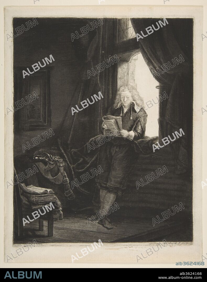Jan Six. Artist: Rembrandt (Rembrandt van Rijn) (Dutch, Leiden 1606-1669 Amsterdam). Dimensions: image: 10 11/16 x 8 5/16 in. (27.2 x 21.1 cm). Date: 1647.