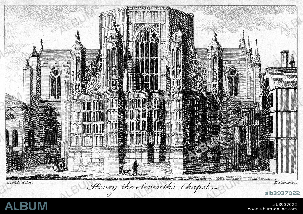 Henry VII Chapel, Westminster Abbey, London, 18th century. The Henry VII Chapel was built in 1503 by Sir Reginald Bray. A fine example of Perpendicular architecture, the chapel is famous for its intricate fan vaulting. After his death in 1509 Henry VII was buried in the chapel in a tomb designed by the Italian sculptor and artist Pietro Torrigiani.