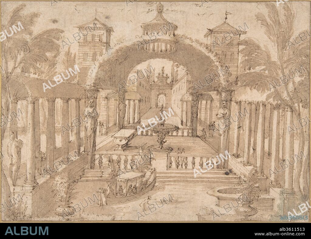 View of the Gardens of a Palace. Artist: Lodewijk Toeput (called Pozzoserrato) (Netherlandish, Malines ca. 1550-1603 Treviso). Dimensions: 7 5/16 x 10 1/4 in.  (18.6 x 26.0 cm). Date: mid-16th-early 17th century.