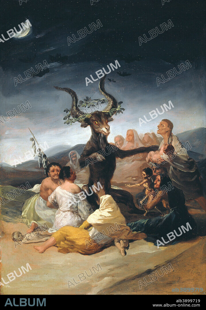 FRANCISCO DE GOYA. Witches Sabbath. Date/Period: 1797 - 1798. Painting. Oil on canvas. Height: 43 mm (1.69 in); Width: 30 mm (1.18 in).