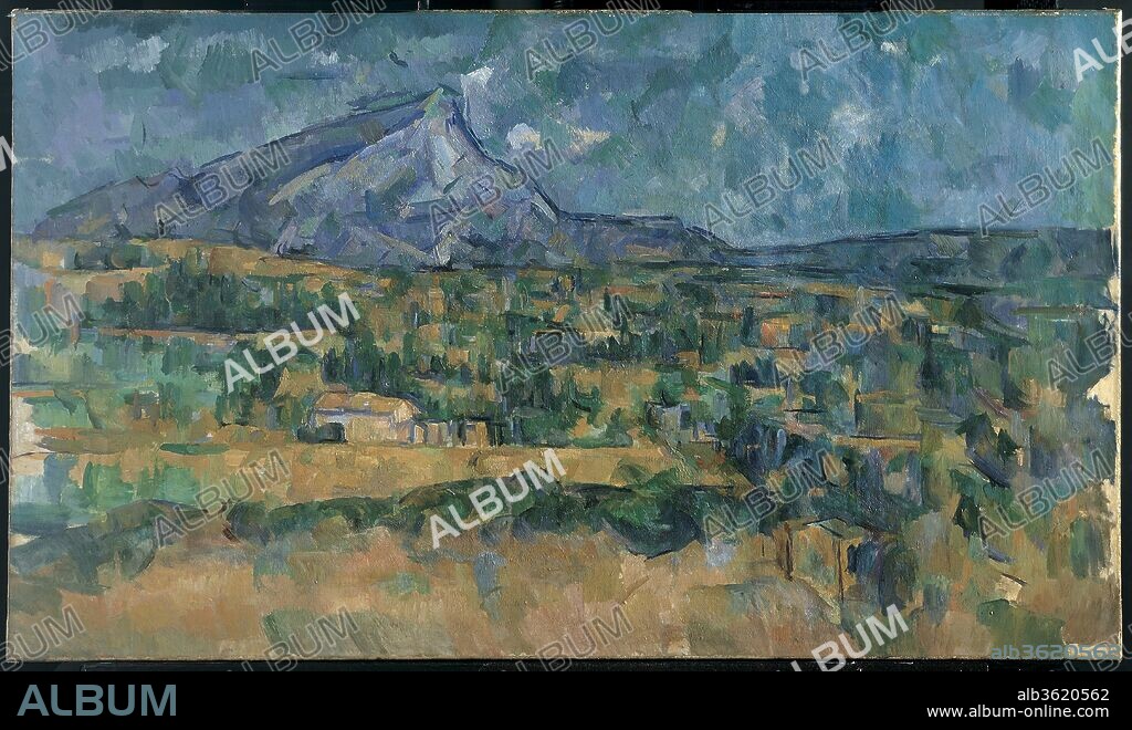 PAUL CEZANNE. Mont Sainte-Victoire. Artist: Paul Cézanne (French, Aix-en-Provence 1839-1906 Aix-en-Provence). Dimensions: 22 1/2 x 38 1/4 in. (57.2 x 97.2 cm). Date: ca. 1902-6.
Cézanne worked on this, one of the grandest pictures of Mont Sainte-Victoire, over a considerable length of time, enlarging the canvas in order to extend the view at the right and in the foreground.