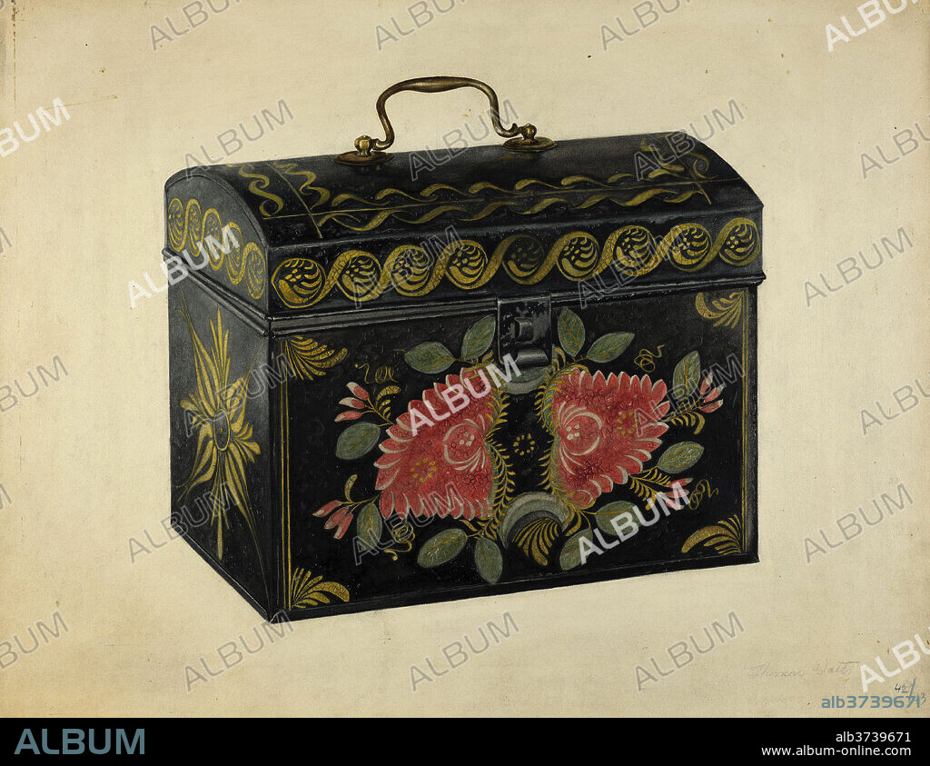 THOMAS WATTS. Chest. Dated: 1935/1942. Dimensions: overall: 35.6 x 45.6 cm (14 x 17 15/16 in.)  Original IAD Object: 7" high; 9 5/8" wide; 6 1/4" deep. Medium: watercolor, graphite, and gouache on paperboard.