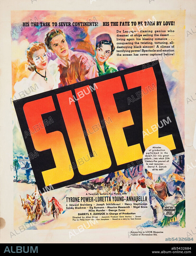LORETTA YOUNG and TYRONE POWER in SUEZ, 1938, directed by ALLAN DWAN. Copyright 20TH CENTURY FOX.
