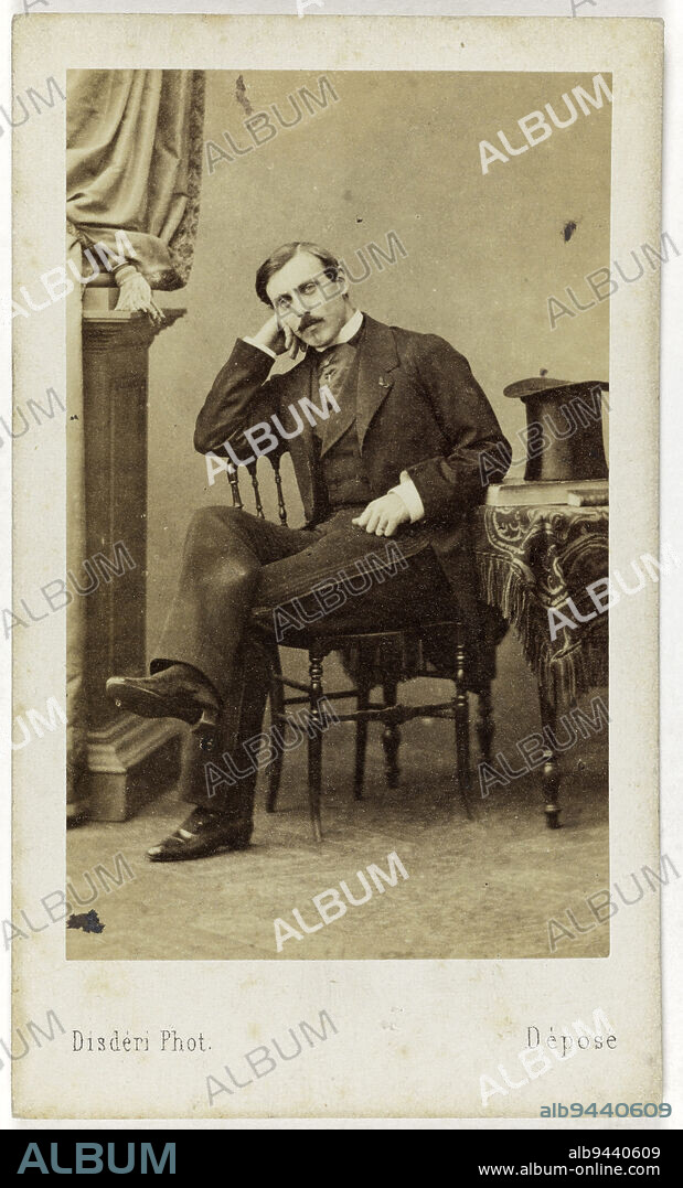 Portrait of Prince Joachim Murat (1834-1901), aide-de-camp to Napoleon III and Colonel to the guides., Disdéri, André-Adolphe-Eugène, Photographer, Between 1860 and 1890, 2nd half of the 19th century, Photography, Graphic arts, Photography, Albumen paper print, Dimensions - Work: Height: 8.5 cm, Width: 5.2 cm, Dimensions: Height: 10.5 cm, Width: 6.2 cm.
