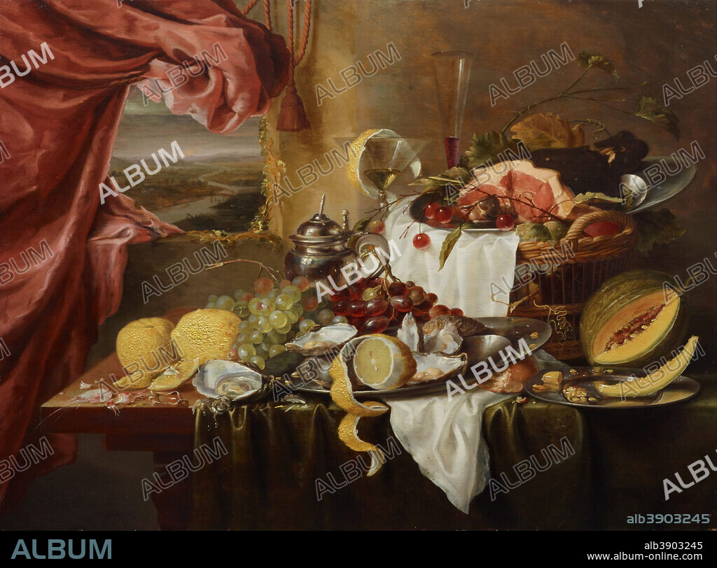 LAURENS CRAEN. Still life with imaginary view. Date/Period: Ca. 1645-ca. 1650. Painting. Oil on panel. Height: 810 mm (31.88 in); Width: 1,037 mm (40.82 in).