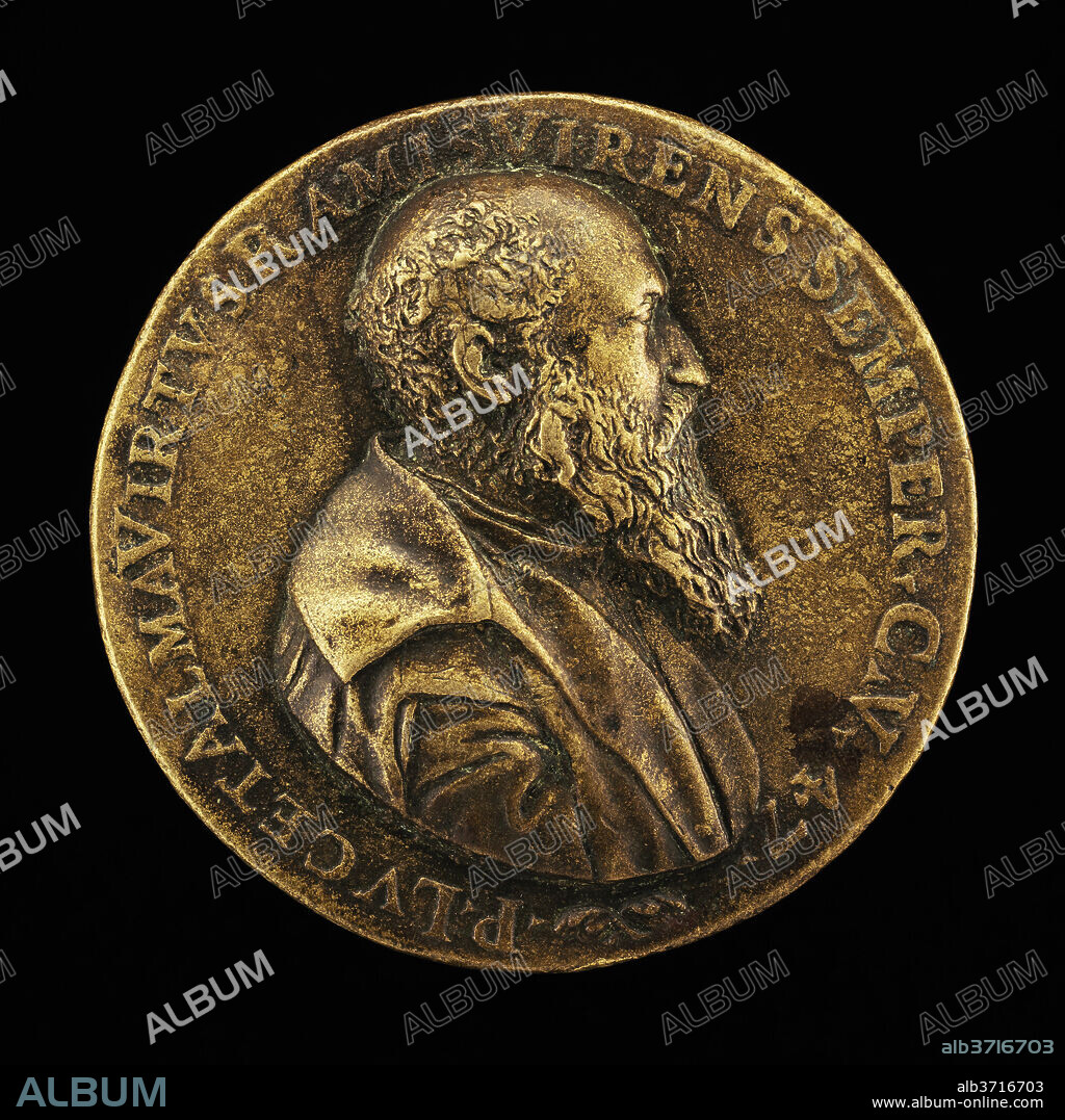 MASTER I. A. V. F.. Pietro Lauro, born 1508, Modenese Poet and Scholar [obverse]. Dated: 1555. Dimensions: overall (diameter): 5.7 cm (2 1/4 in.)  gross weight: 83.76 gr (0.185 lb.)  axis: 12:00. Medium: bronze.