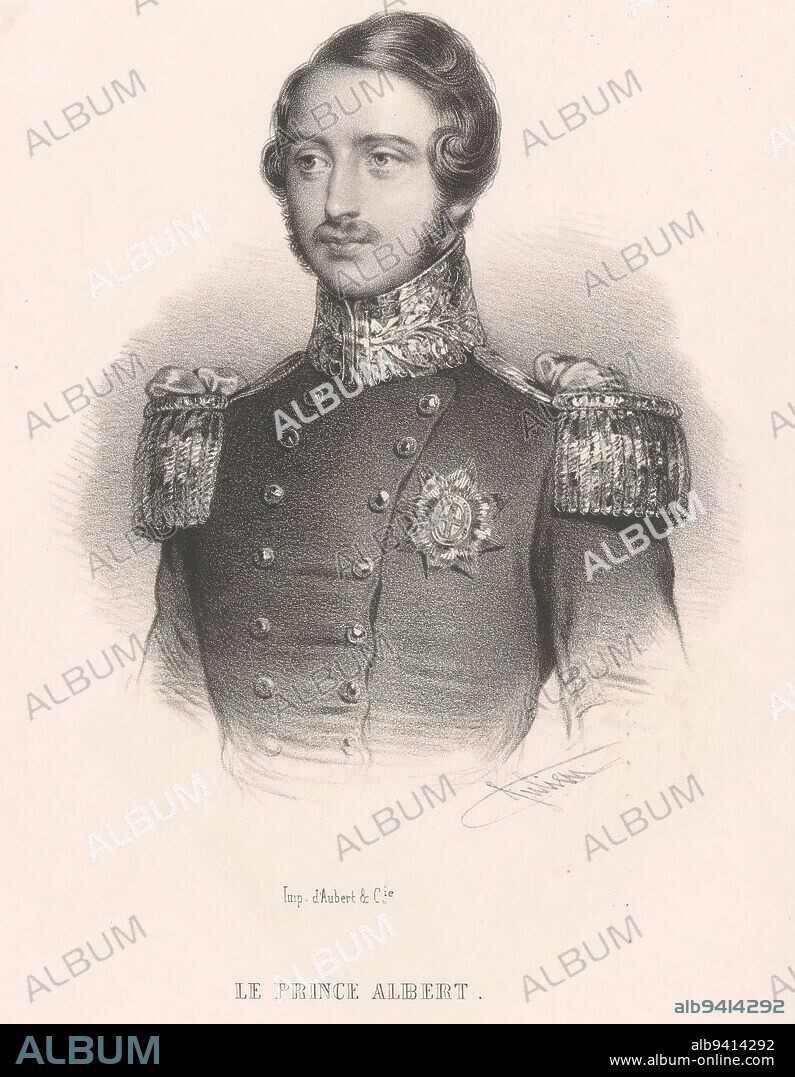 Portrait of Albert, prince of Saxe-Coburg and Gotha, print maker: Bernard Romain Julien, (mentioned on object), printer: Aubert & Cie., (mentioned on object), publisher: Aubert & Cie., (mentioned on object), Paris, 1840 - 1847, paper, height 185 mm × width 152 mm.