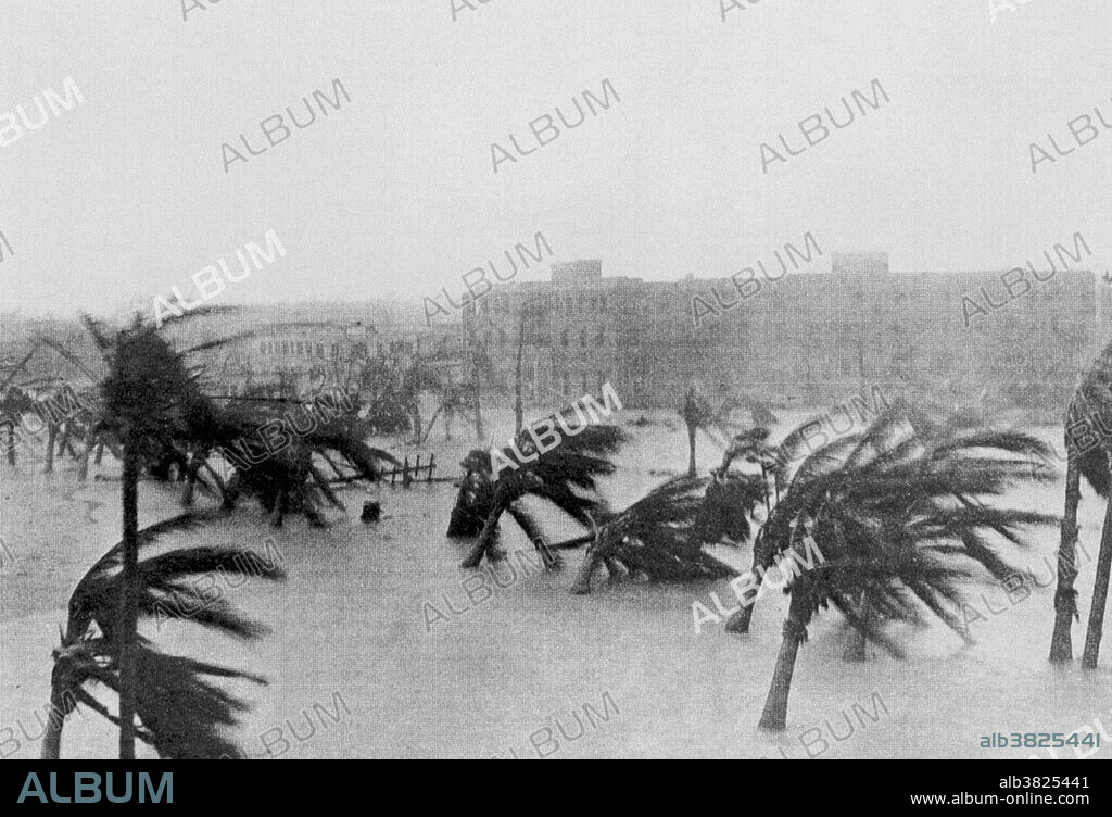 Miami at the height of the 1926 hurricane, known as the Great Miami Hurricane. The storm was a category 4 and caused significant damage in the Florida Panhandle, Alabama, and the Bahamas.